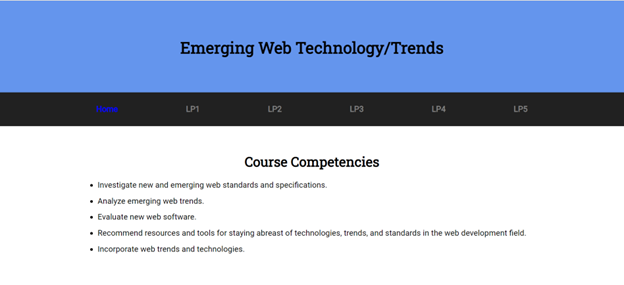Screenshot of Emerging Technologies and Trends class website